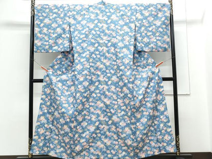 平和屋着物▽小紋　単衣　型染め　草花文　洗える着物　CABG2712th