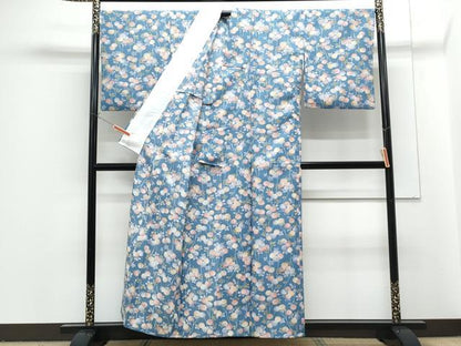 平和屋着物▽小紋　単衣　型染め　草花文　洗える着物　CABG2712th