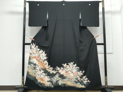 平和屋着物■豪華黒留袖　駒刺繍　風景花文　金彩　正絹　逸品　CABG2716th