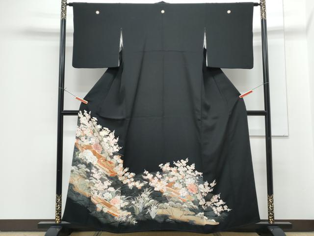 平和屋着物■豪華黒留袖　駒刺繍　風景花文　金彩　正絹　逸品　CABG2716th