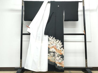 平和屋着物■豪華黒留袖　駒刺繍　風景花文　金彩　正絹　逸品　CABG2716th