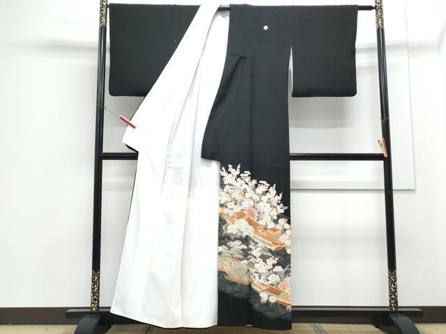 平和屋着物■豪華黒留袖　駒刺繍　風景花文　金彩　正絹　逸品　CABG2716th