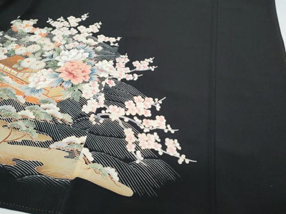 平和屋着物■豪華黒留袖　駒刺繍　風景花文　金彩　正絹　逸品　CABG2716th