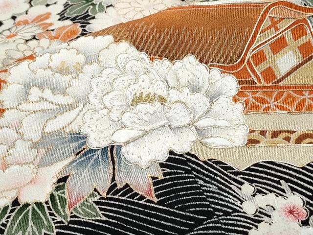 平和屋着物■豪華黒留袖　駒刺繍　風景花文　金彩　正絹　逸品　CABG2716th
