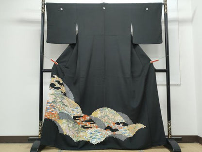 平和屋着物■豪華黒留袖　雪輪草花文　金彩　正絹　逸品　CABG2718th