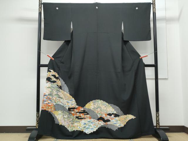 平和屋着物■豪華黒留袖　雪輪草花文　金彩　正絹　逸品　CABG2718th