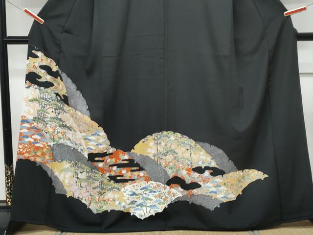 平和屋着物■豪華黒留袖　雪輪草花文　金彩　正絹　逸品　CABG2718th