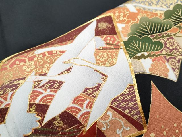 平和屋着物■豪華黒留袖　駒刺繍　地紙飛鶴花文　金彩　正絹　逸品　CABG2720th