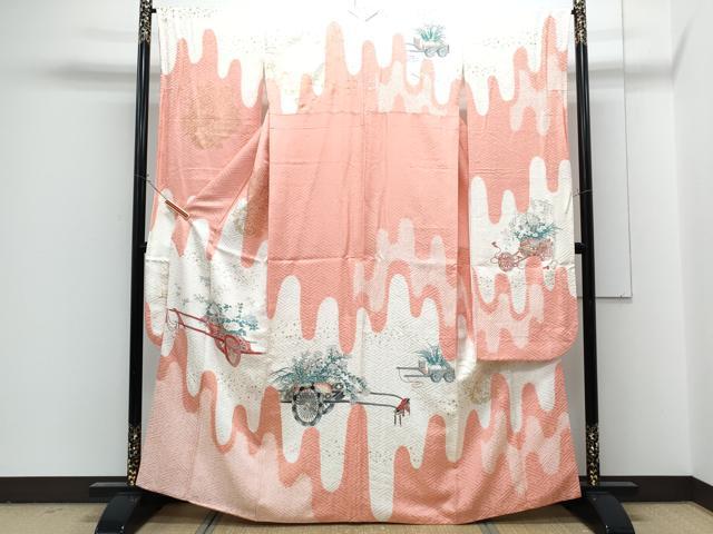 平和屋着物■豪華振袖　手描き　絞り　花車文　金彩　正絹　逸品　CABG2722th