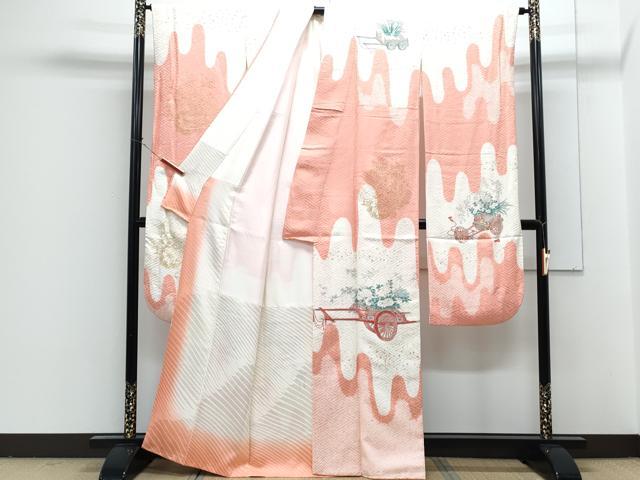 平和屋着物■豪華振袖　手描き　絞り　花車文　金彩　正絹　逸品　CABG2722th