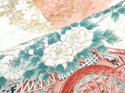 平和屋着物■豪華振袖　手描き　絞り　花車文　金彩　正絹　逸品　CABG2722th