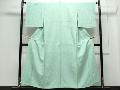 平和屋着物■上質な色無地　亀甲重ね地紋　青磁鼠色　正絹　逸品　CABG2728th