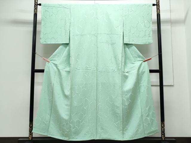 平和屋着物■上質な色無地　亀甲重ね地紋　青磁鼠色　正絹　逸品　CABG2728th