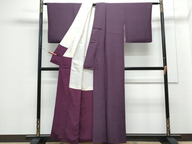 平和屋着物■上質な色無地　芝草地紋　葡萄色　正絹　逸品　CABG2729th