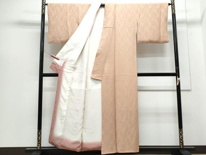 平和屋着物■上質な色無地　霞地紋　水柿色　正絹　逸品　CABG2732th