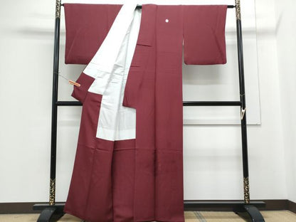 平和屋着物■豪華色留袖　色無地　蓮地紋　葡萄色　正絹　逸品　CABG2743th