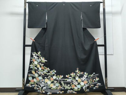 平和屋着物■豪華黒留袖　流水花紋　金彩　正絹　逸品　CABG2744th