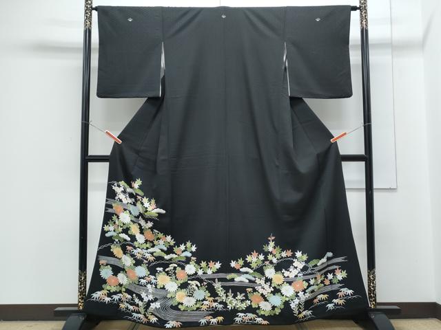 平和屋着物■豪華黒留袖　流水花紋　金彩　正絹　逸品　CABG2744th