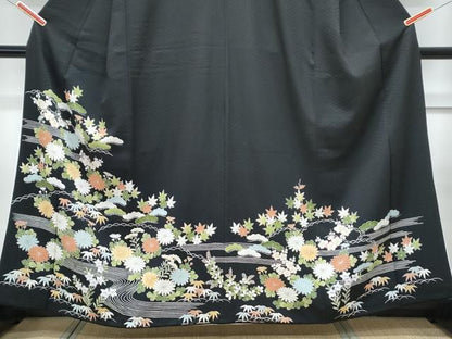 平和屋着物■豪華黒留袖　流水花紋　金彩　正絹　逸品　CABG2744th