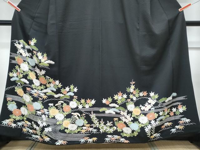 平和屋着物■豪華黒留袖　流水花紋　金彩　正絹　逸品　CABG2744th
