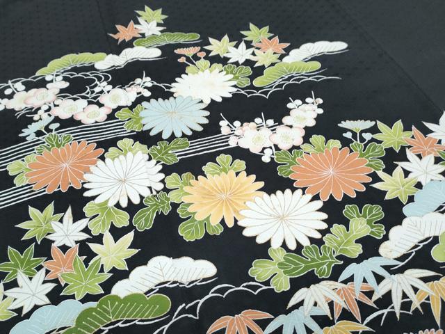 平和屋着物■豪華黒留袖　流水花紋　金彩　正絹　逸品　CABG2744th