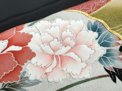 平和屋着物■豪華黒留袖　駒刺繍　扇面花文　暈し染め　金彩　正絹　逸品　CABG2745th