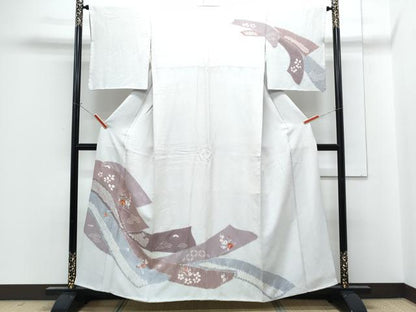 平和屋着物■訪問着　駒刺繍　絞り　熨斗花文　金糸　正絹　逸品　CABG2759th