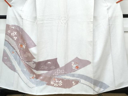平和屋着物■訪問着　駒刺繍　絞り　熨斗花文　金糸　正絹　逸品　CABG2759th