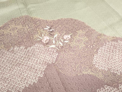 平和屋着物■訪問着　絞り　刺繍　道長花文　金彩　正絹　逸品　CABG2761th