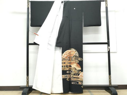平和屋着物■豪華黒留袖　駒刺繍　扇面宝尽くし文　金彩　正絹　逸品　CABG2762th