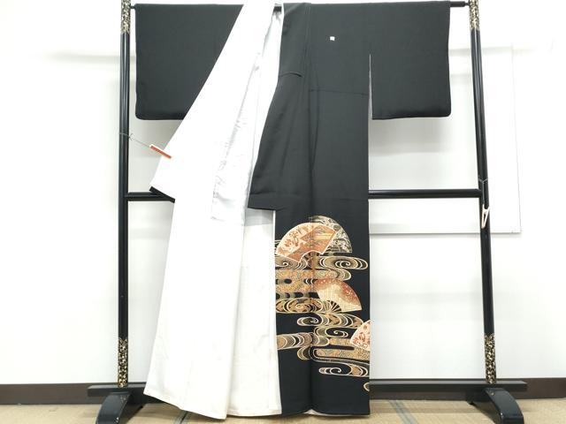 平和屋着物■豪華黒留袖　駒刺繍　扇面宝尽くし文　金彩　正絹　逸品　CABG2762th