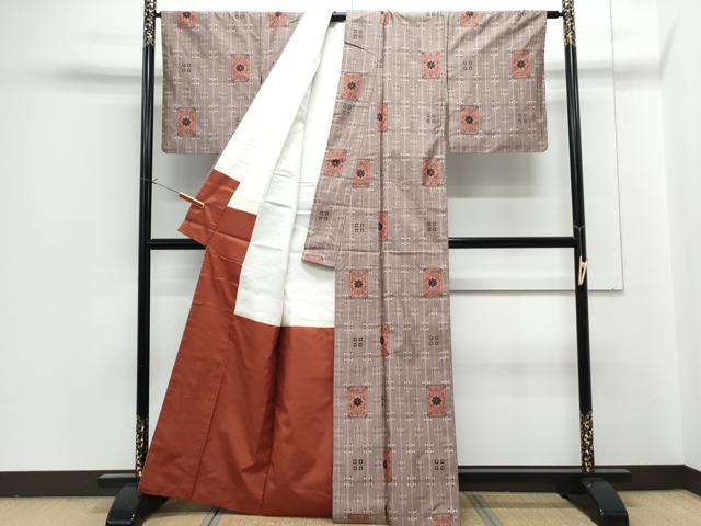 平和屋着物■本場村山大島紬　格子吉祥花文　正絹　逸品　CABG2779th