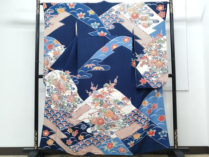 平和屋着物●豪華振袖　作家物　型染め　草花文　正絹　逸品　CABG2793th