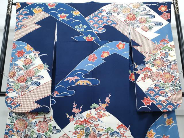 平和屋着物●豪華振袖　作家物　型染め　草花文　正絹　逸品　CABG2793th