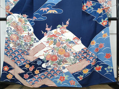 平和屋着物●豪華振袖　作家物　型染め　草花文　正絹　逸品　CABG2793th