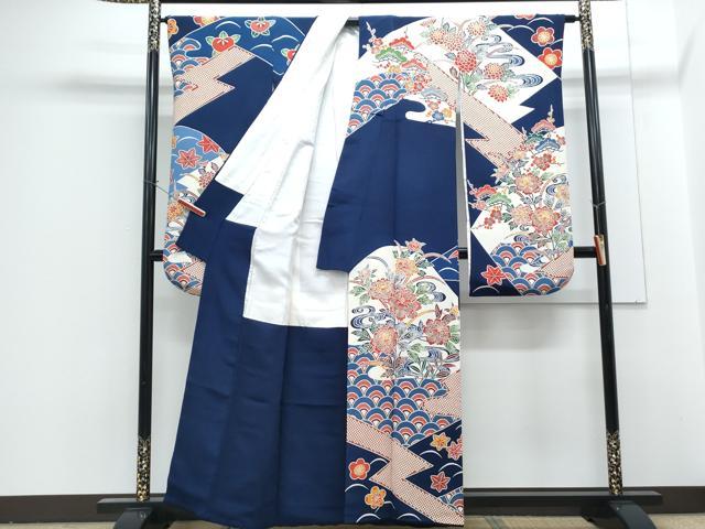 平和屋着物●豪華振袖　作家物　型染め　草花文　正絹　逸品　CABG2793th