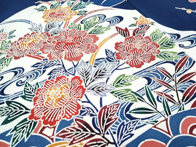 平和屋着物●豪華振袖　作家物　型染め　草花文　正絹　逸品　CABG2793th