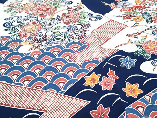 平和屋着物●豪華振袖　作家物　型染め　草花文　正絹　逸品　CABG2793th