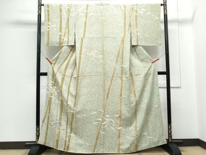 平和屋着物●訪問着　笹竹文　たたき染め　金彩　正絹　逸品　CABG2796th