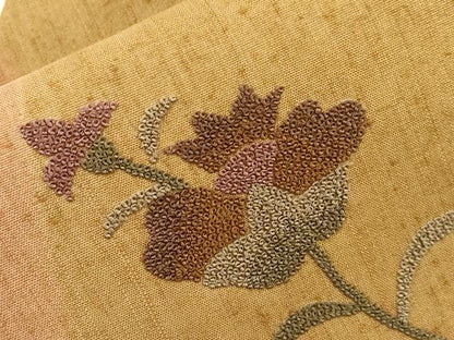 平和屋着物●中国三大刺繍　スワトウ刺繍　相良刺繍　総刺繍　九寸名古屋帯　更紗花文　正絹　逸品　未使用　CABG2801dy