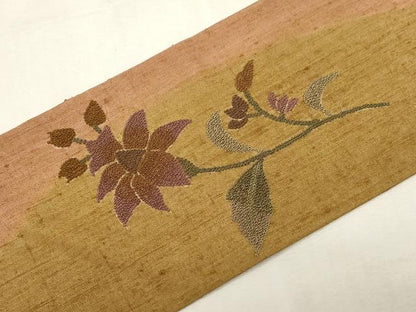平和屋着物●中国三大刺繍　スワトウ刺繍　相良刺繍　総刺繍　九寸名古屋帯　更紗花文　正絹　逸品　未使用　CABG2801dy