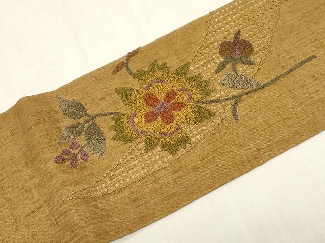 平和屋着物●中国三大刺繍　スワトウ刺繍　相良刺繍　総刺繍　九寸名古屋帯　更紗花文　正絹　逸品　未使用　CABG2801dy