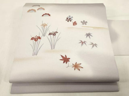 平和屋着物●塩瀬　九寸名古屋帯　草花文　金彩　正絹　逸品　CABG2802dy