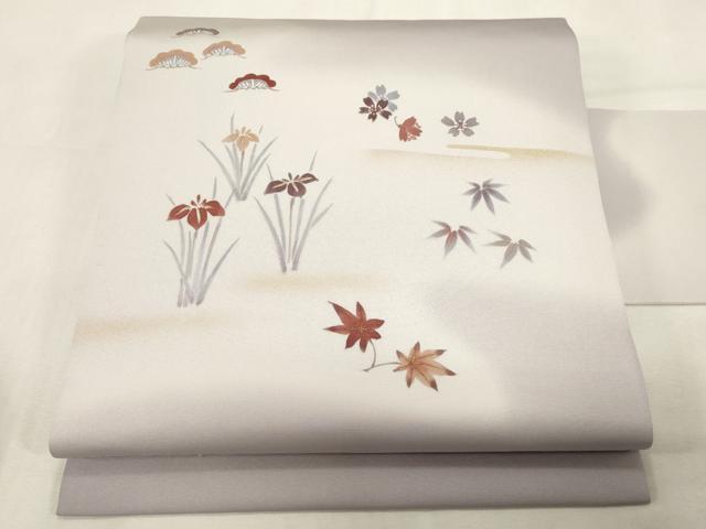平和屋着物●塩瀬　九寸名古屋帯　草花文　金彩　正絹　逸品　CABG2802dy