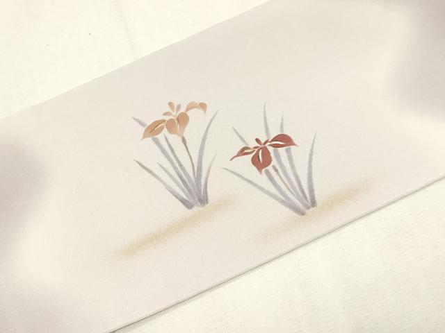平和屋着物●塩瀬　九寸名古屋帯　草花文　金彩　正絹　逸品　CABG2802dy