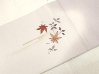 平和屋着物●塩瀬　九寸名古屋帯　草花文　金彩　正絹　逸品　CABG2802dy