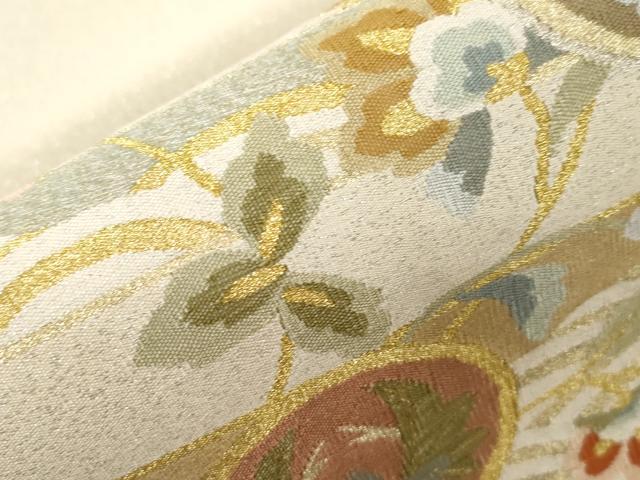 平和屋着物●爪掻き本綴れ　八寸名古屋帯　草花丸文　金銀糸　正絹　逸品　未使用　CABG2803dy