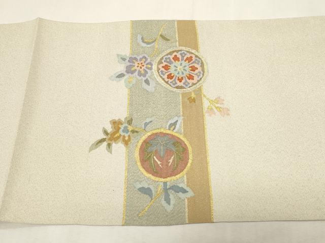 平和屋着物●爪掻き本綴れ　八寸名古屋帯　草花丸文　金銀糸　正絹　逸品　未使用　CABG2803dy