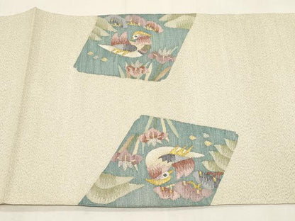 平和屋着物●爪掻き本綴れ　八寸名古屋帯　色紙重ね花鳥文　金銀糸　正絹　逸品　未使用　CABG2804dy