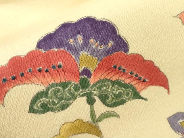 平和屋着物●九寸名古屋帯　紬地　草花文　正絹　逸品　未使用　CABG2806dy
